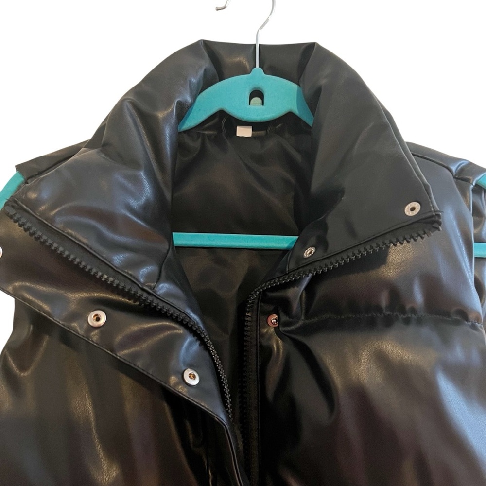 Women’s Black Faux Leather Puffer Vest - Picture 3 of 6